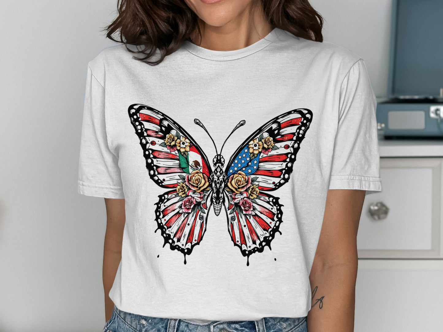 American Flag Butterfly Graphic T-Shirt Clothing Product
