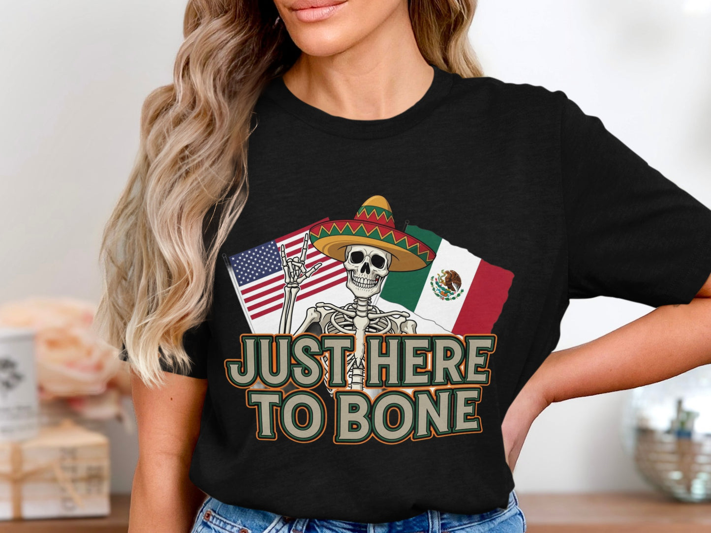 Just Here to Bone Funny Skeleton T-Shirt product type