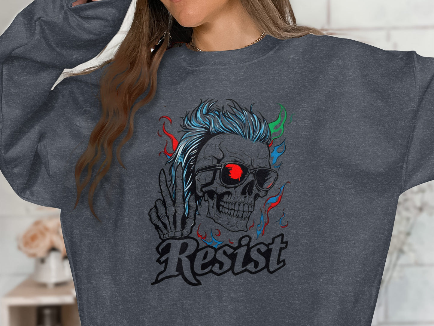 Resist Skull with Sunglasses Graphic Sweatshirt product type
