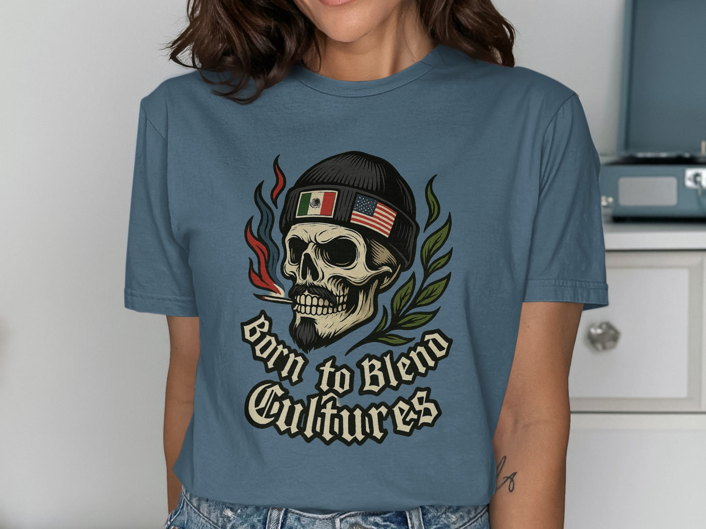 Born to Blend Cultures Skull Design Graphic Tee product