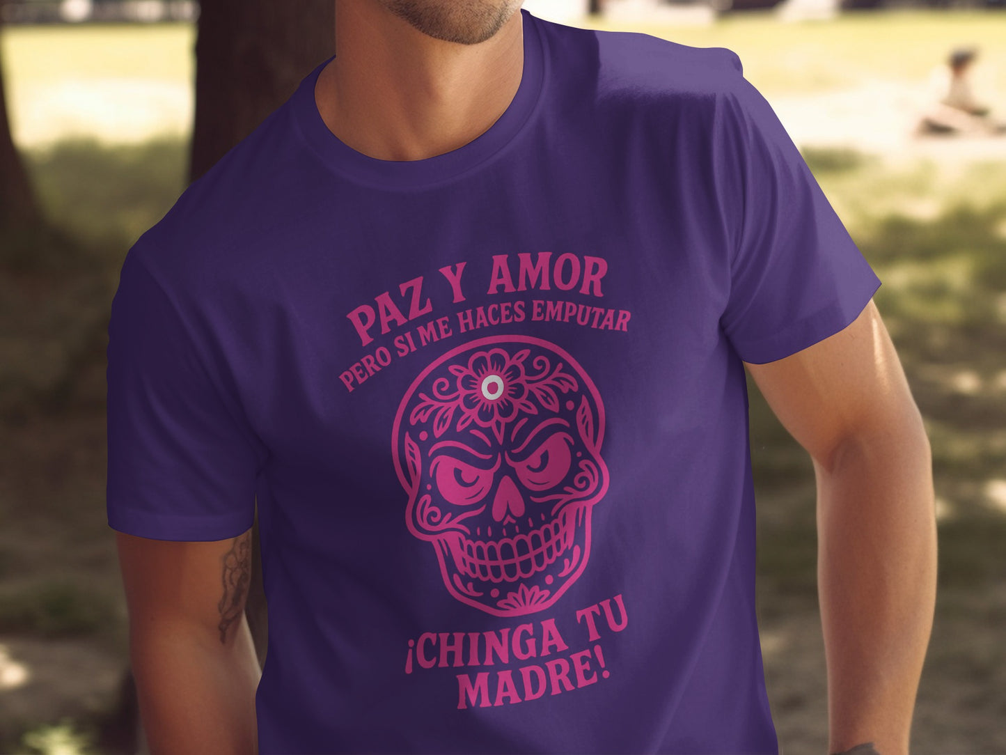 Paz Y Amor Chinga Tu Madre Skull Design T-Shirt Product
