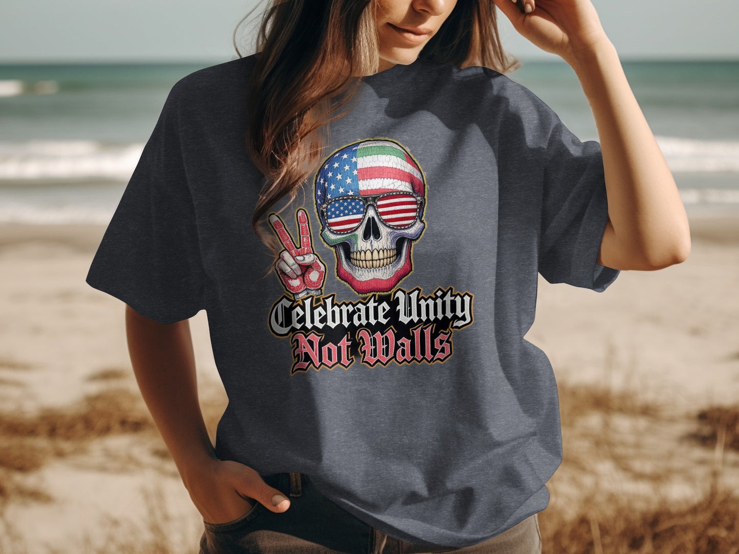 Celebrate Unity Not Walls Skull Graphic T-shirt product