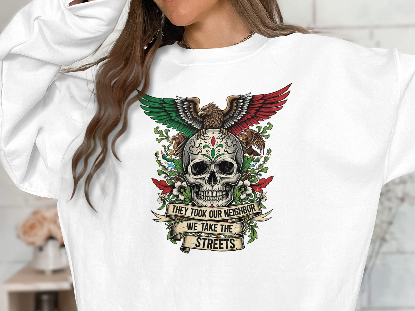 Skull with Eagle and Mexican Flag Symbolism Shirt