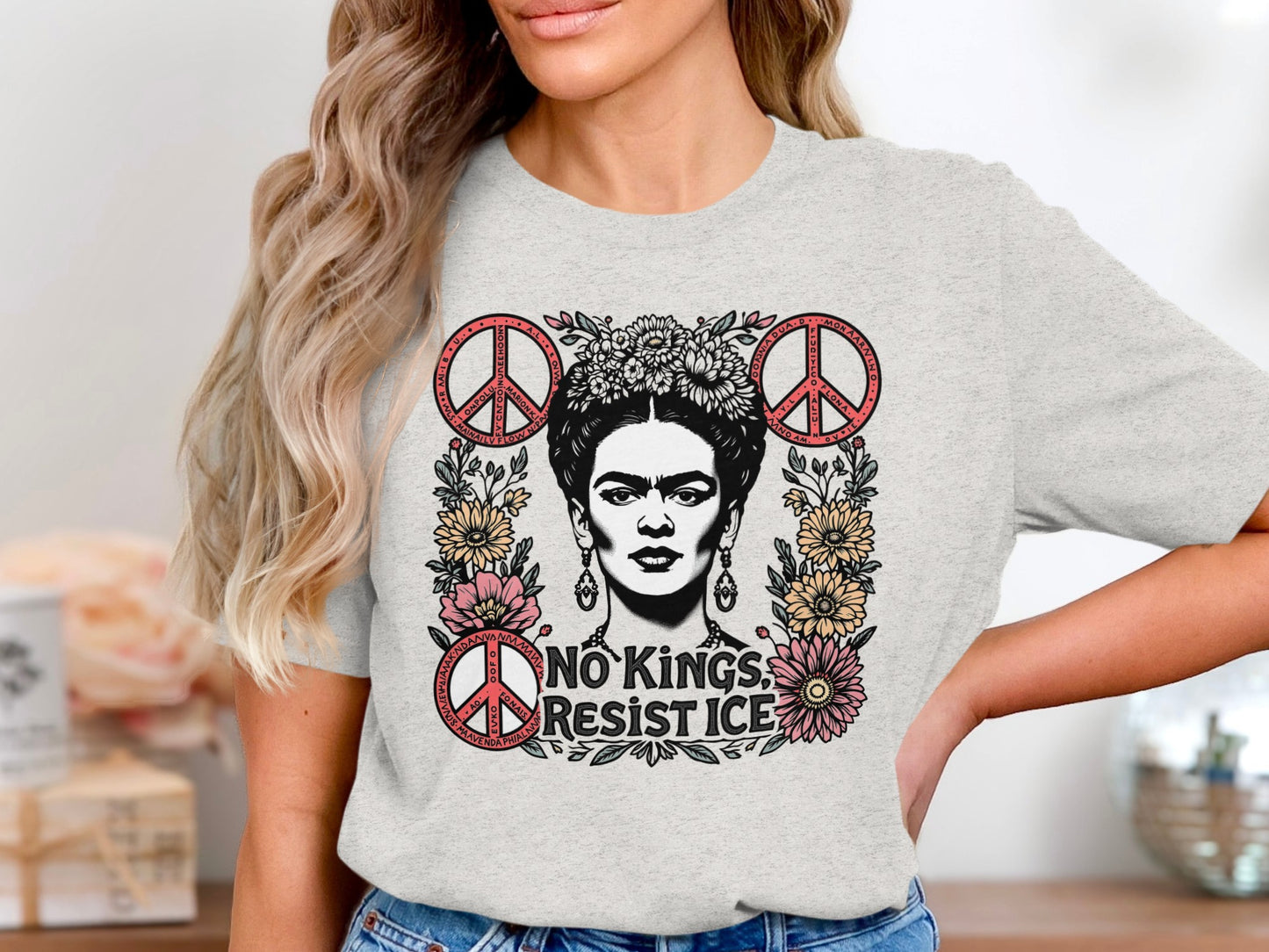 No Kings Resist Ice Peace Signs Flowers T-Shirt