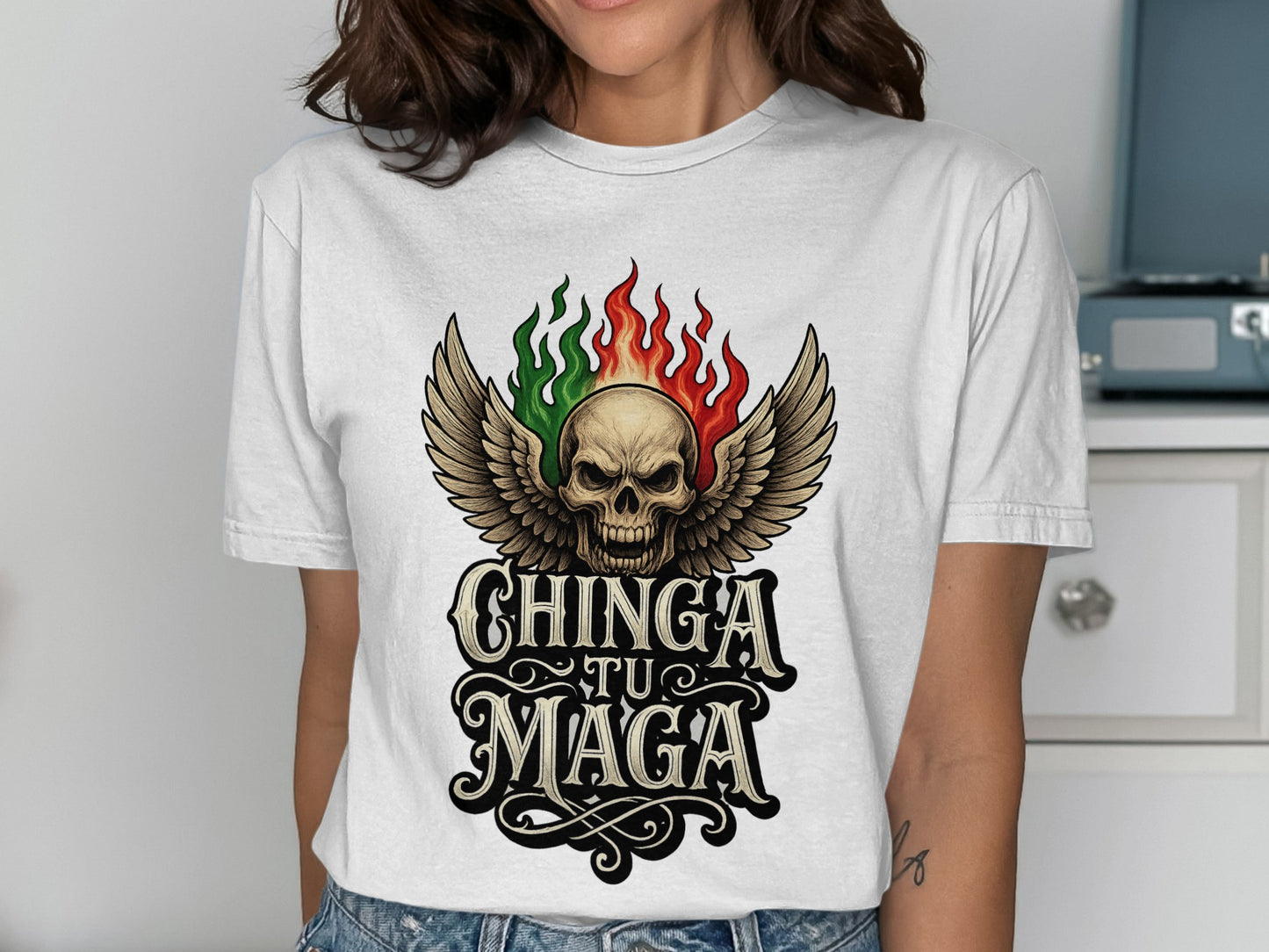 Chinga Tu Maga Skull Design Graphic T-shirt product type