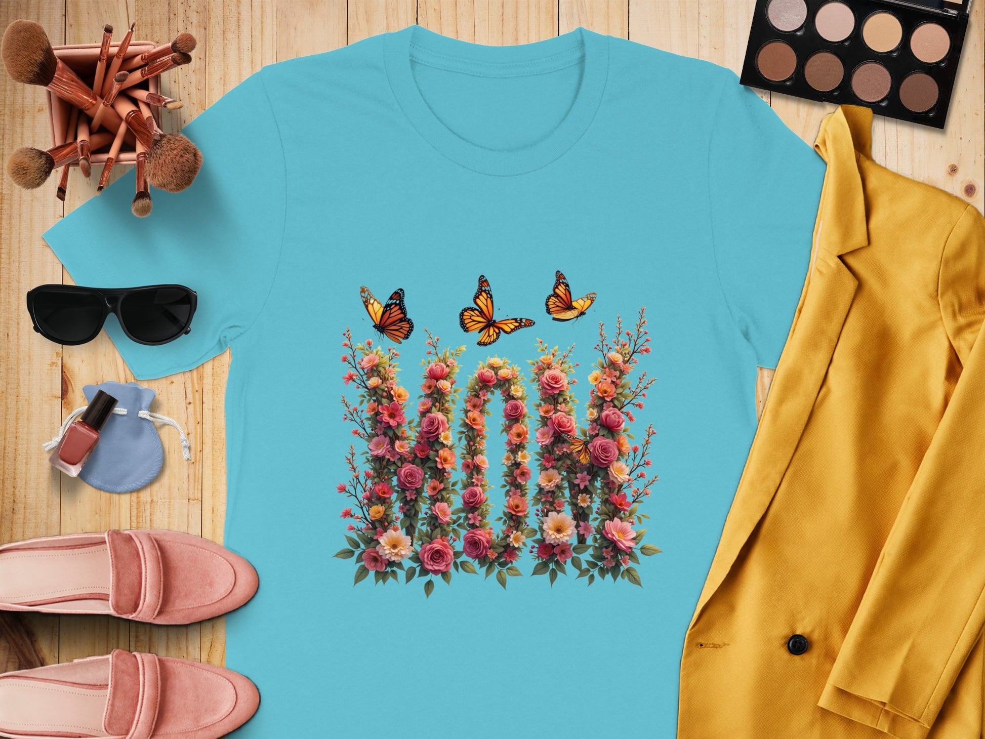 Floral and Monarch Butterflies Graphic T-Shirt product