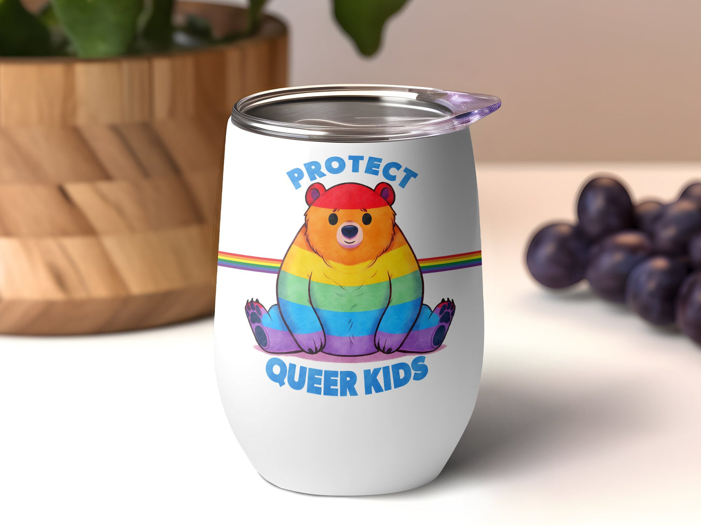 Protect Queer Kids Rainbow Bear Insulated Mug product