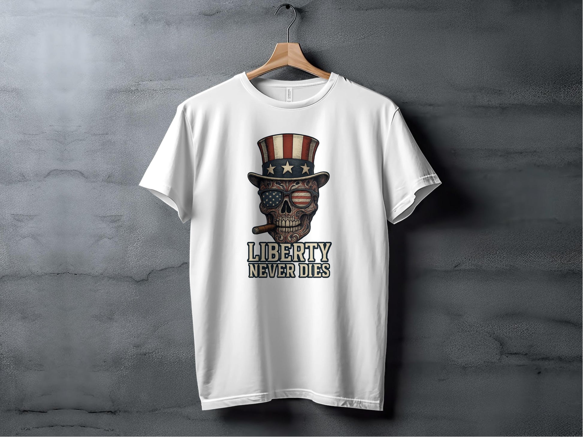 Liberty Never Dies Skull T-Shirt Patriotic graphic product