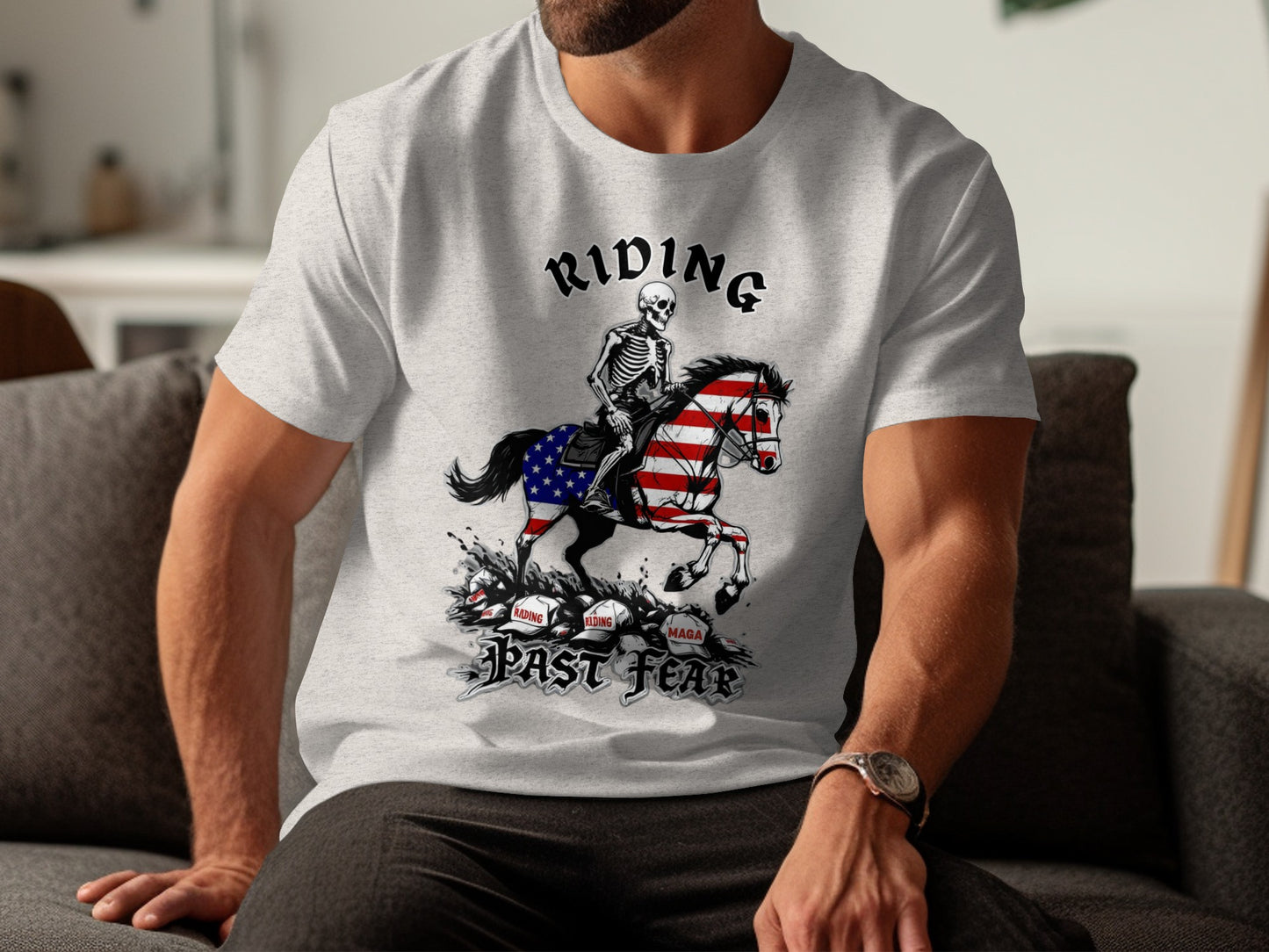 Riding Past Fear Skeleton Horse Graphic Shirt product type