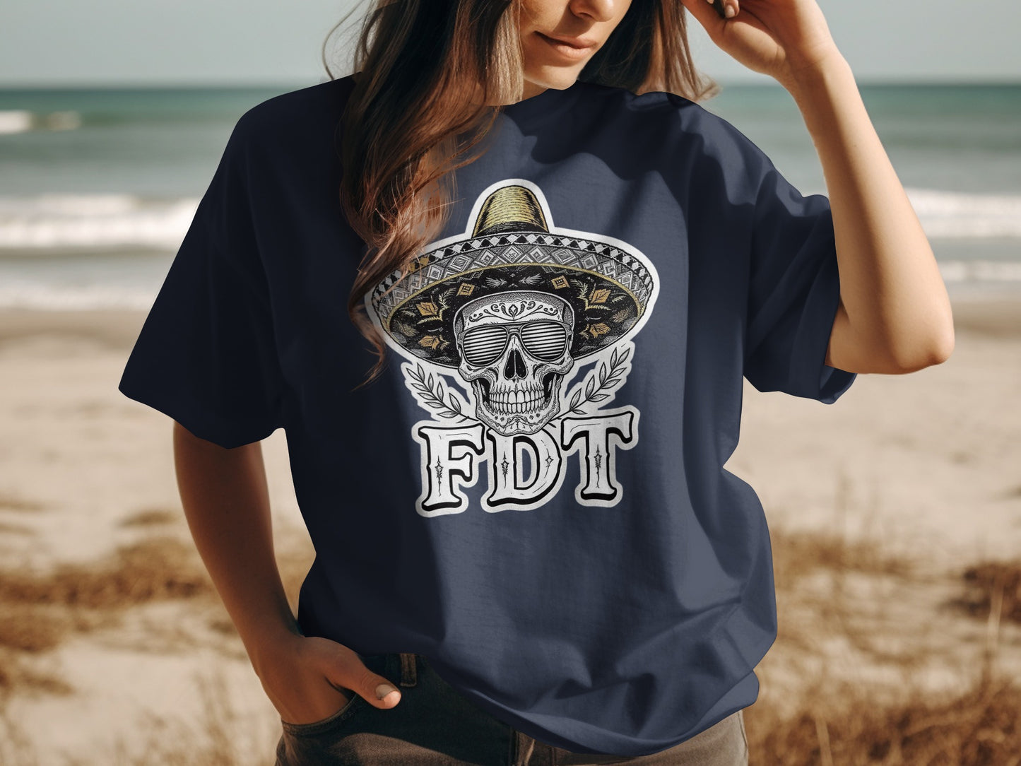 Skull with Sombrero Graphic Design T-Shirt Product