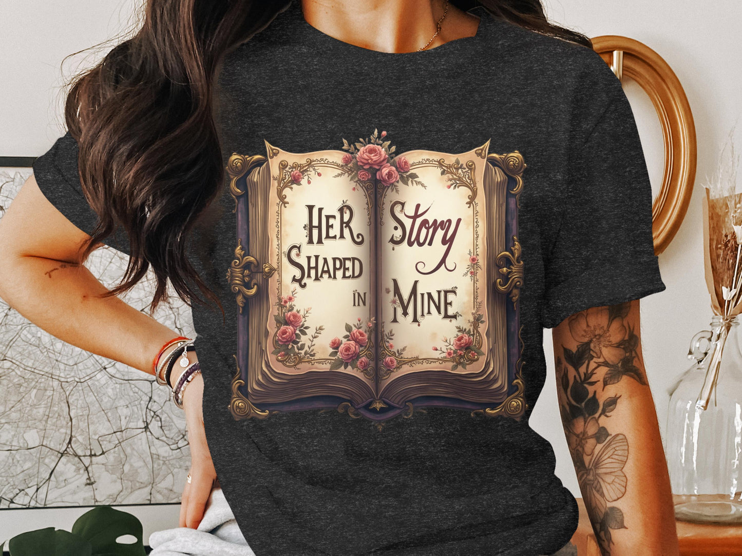 Her Story Shaped in Mine Book Style Shirt Product