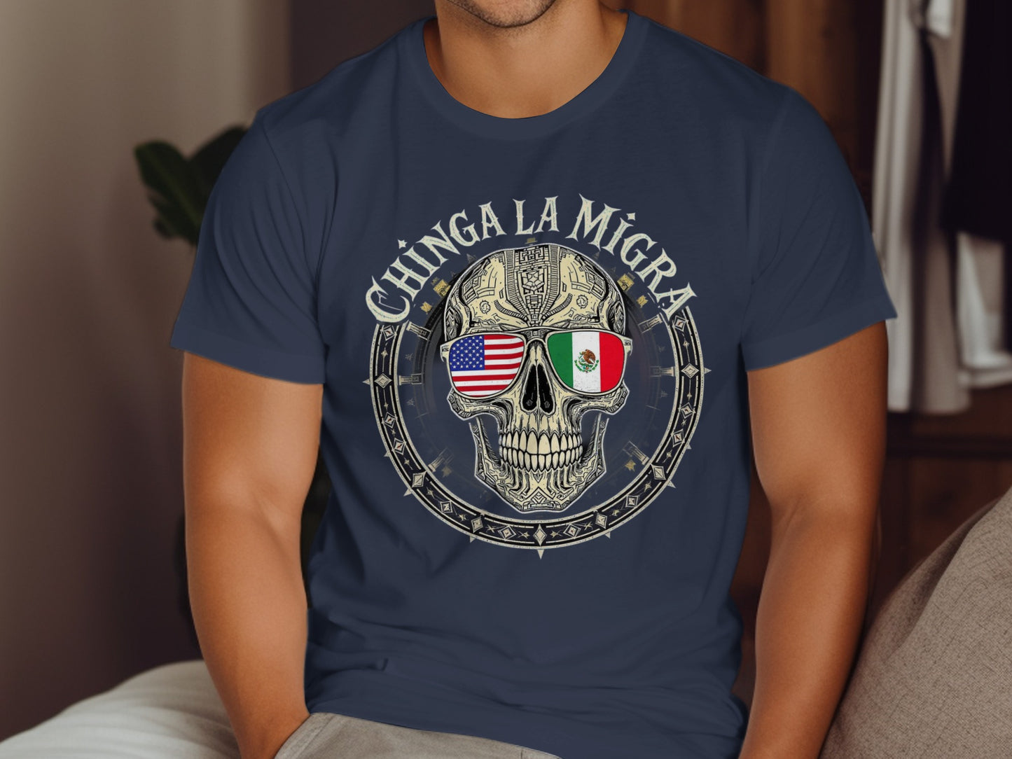 Chinga La Migra Skull Flag Unisex Graphic Tee product