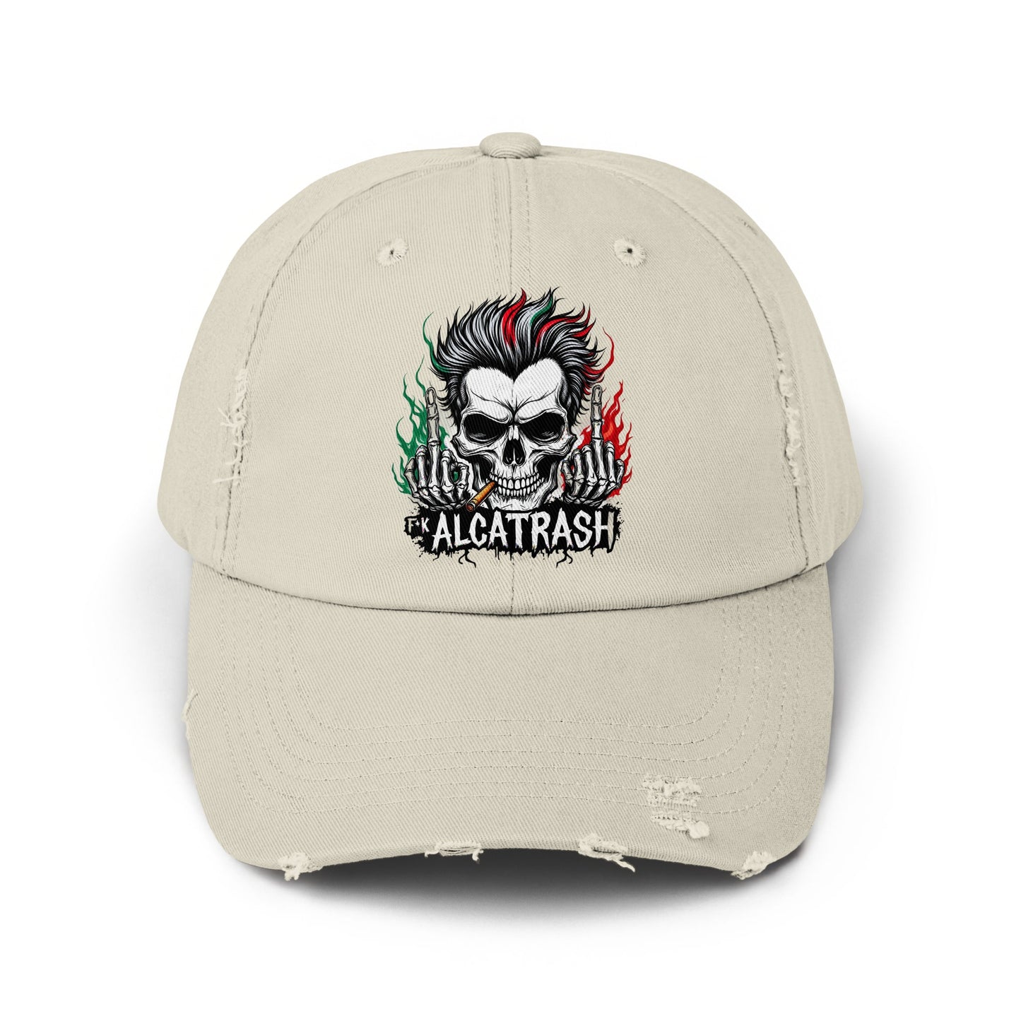 Distressed Cap with Alcatrash Skull Design Hat product