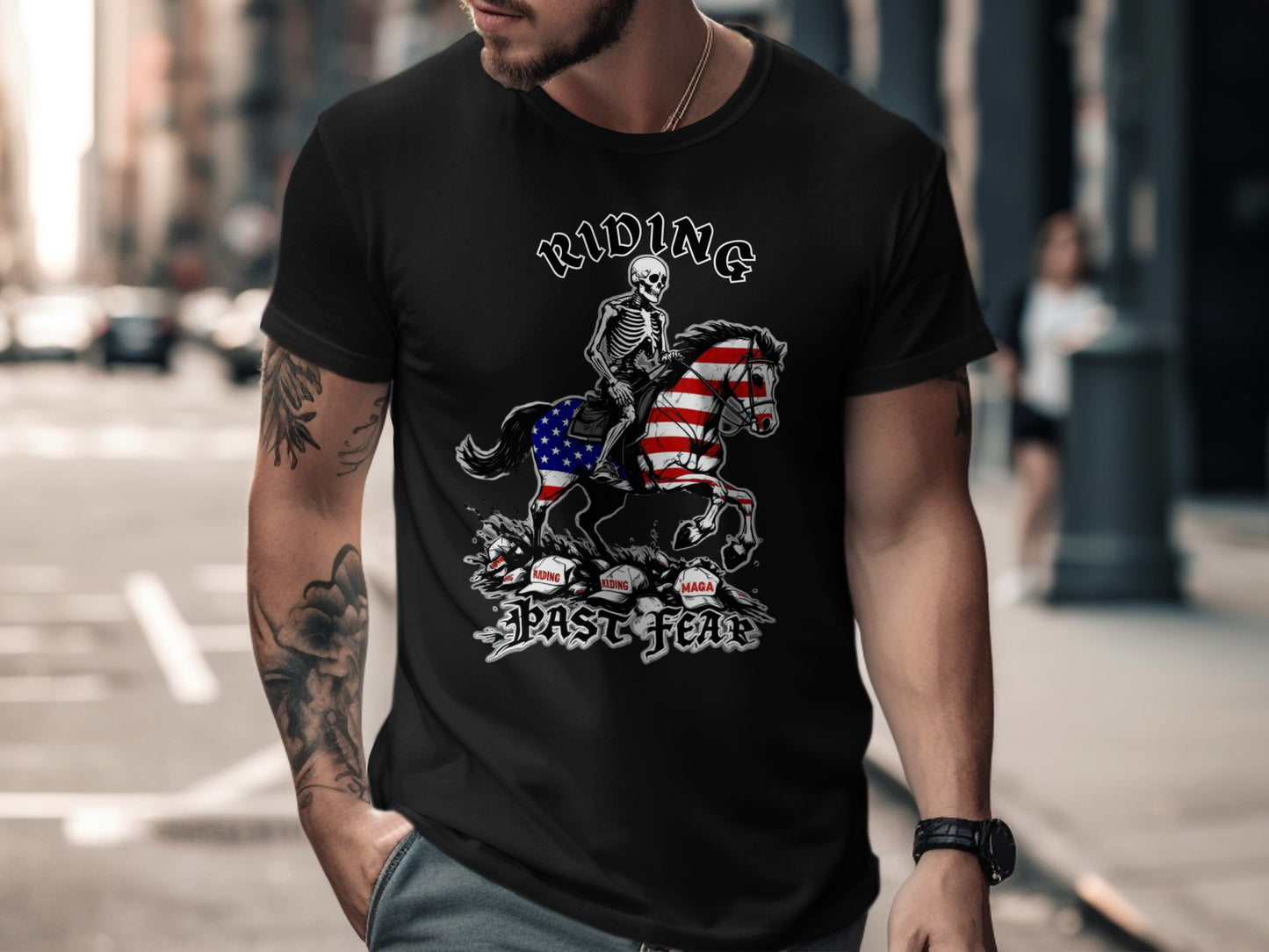Riding Past Fear Patriotic Skeleton T-shirt product type