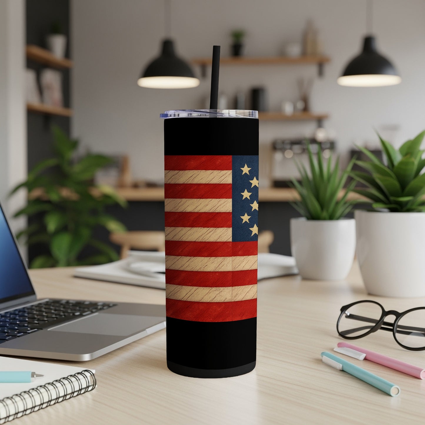 American Flag Tumbler with Vintage Wooden Look product