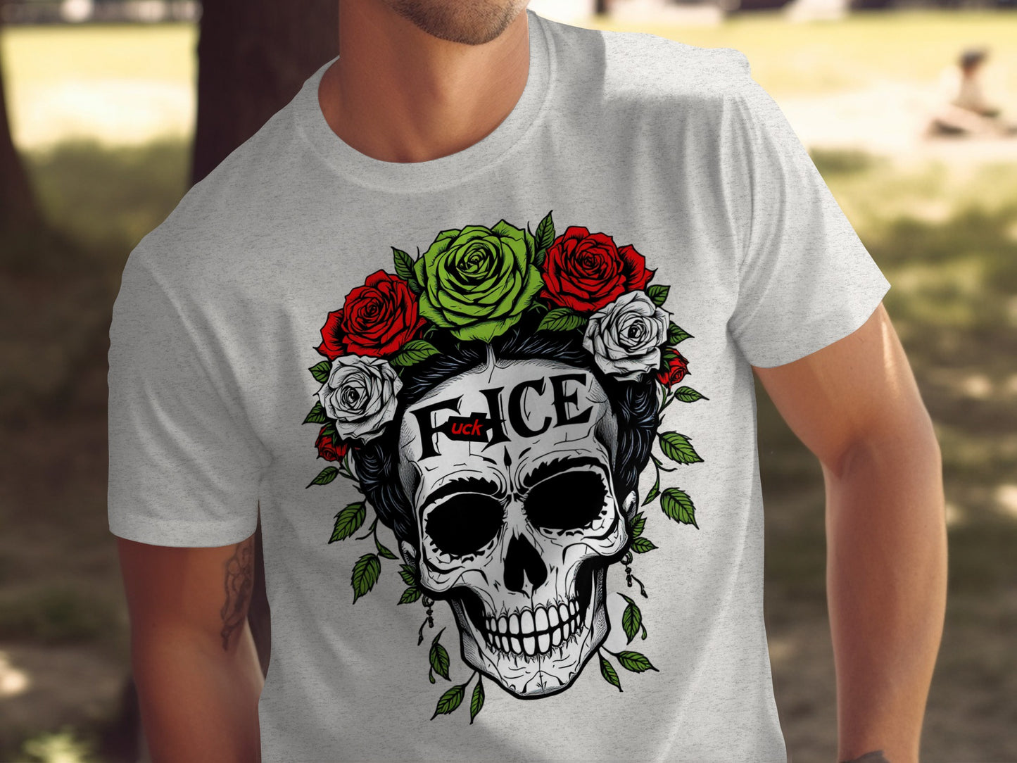 Skull Design T-Shirt With Roses Graphic Tee product type