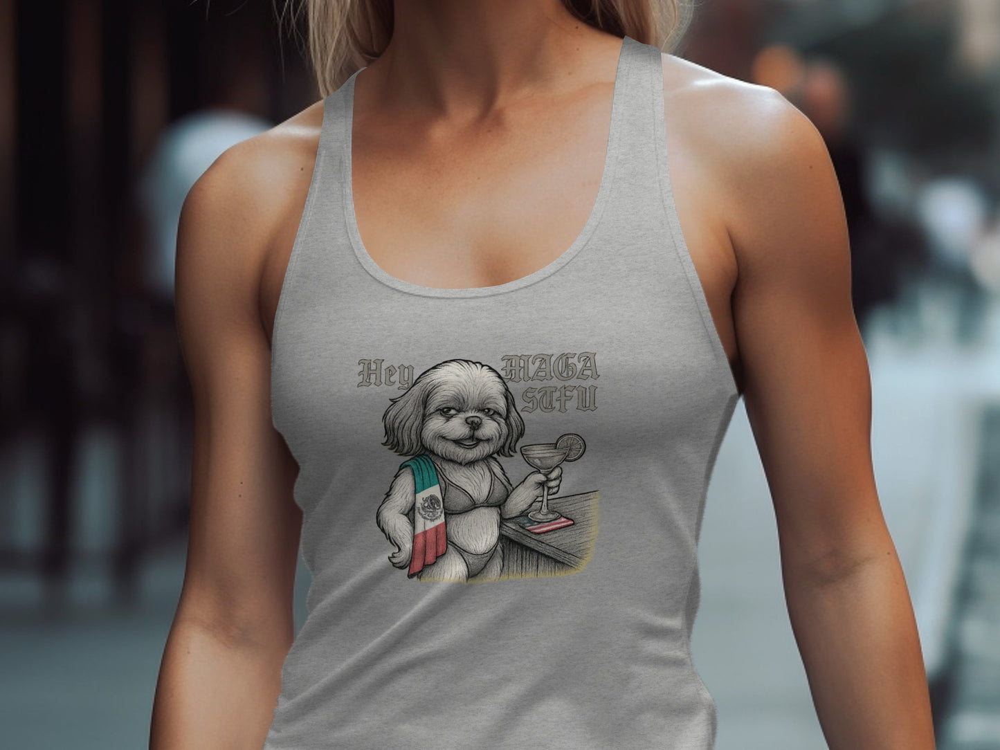 Hey MAGA STFU Dog Drinking Unisex Tank Top product type