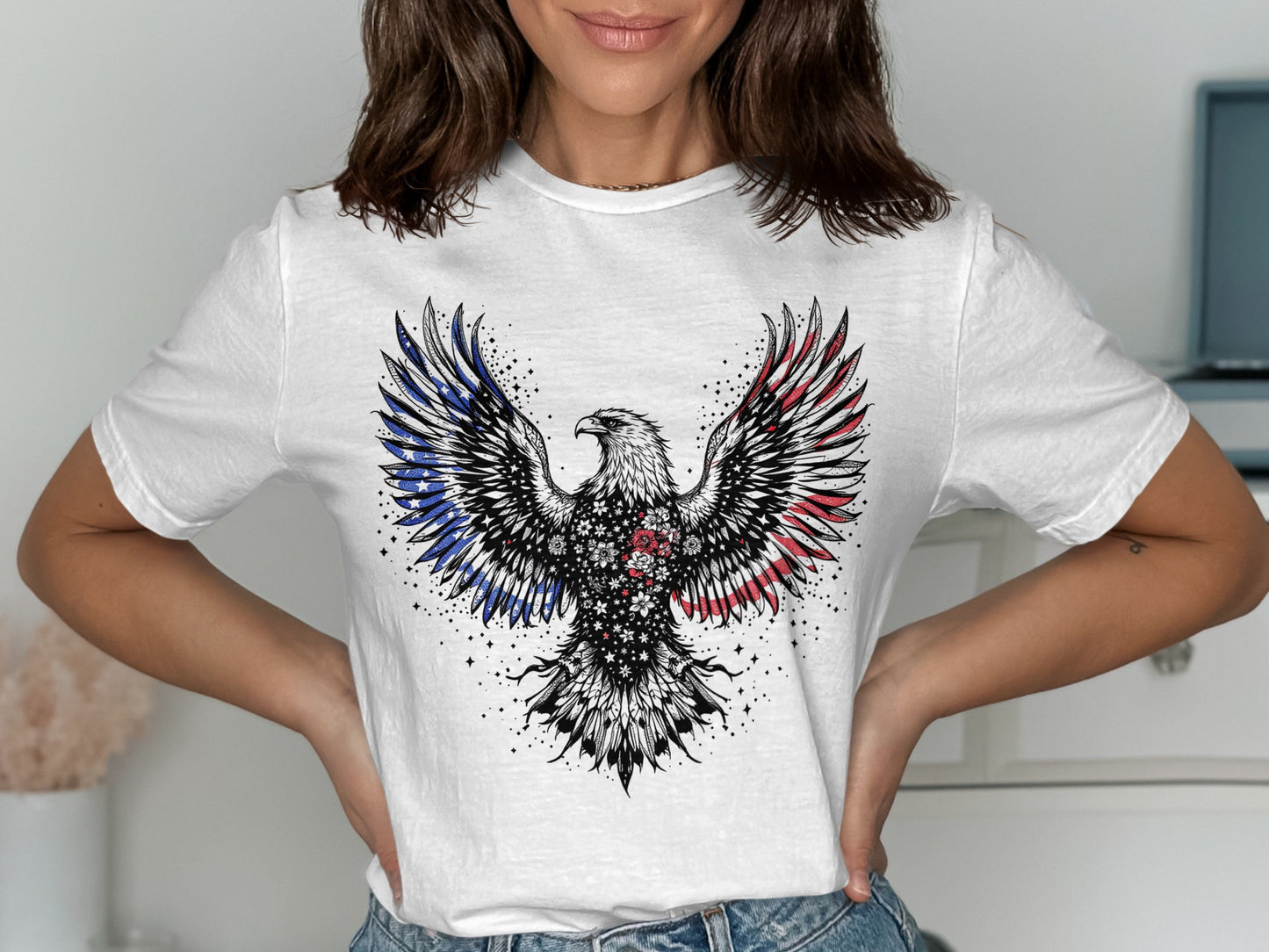 American Flag Eagle Graphic Printed White T-Shirt product type