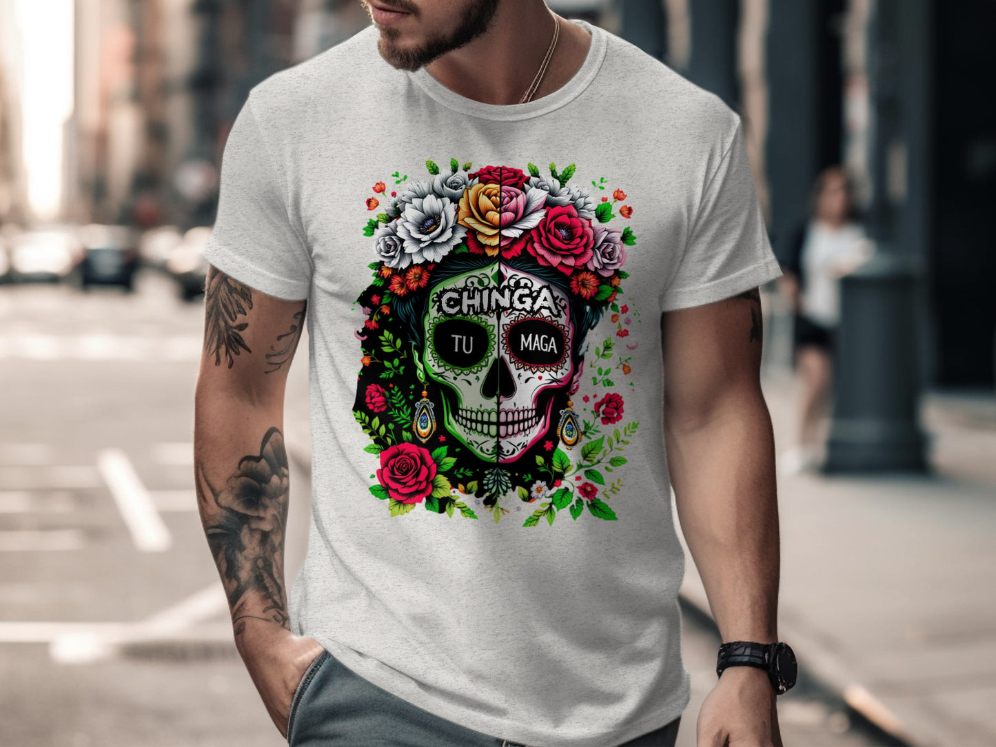 Colorful Skull Design Graphic Tee Shirt product