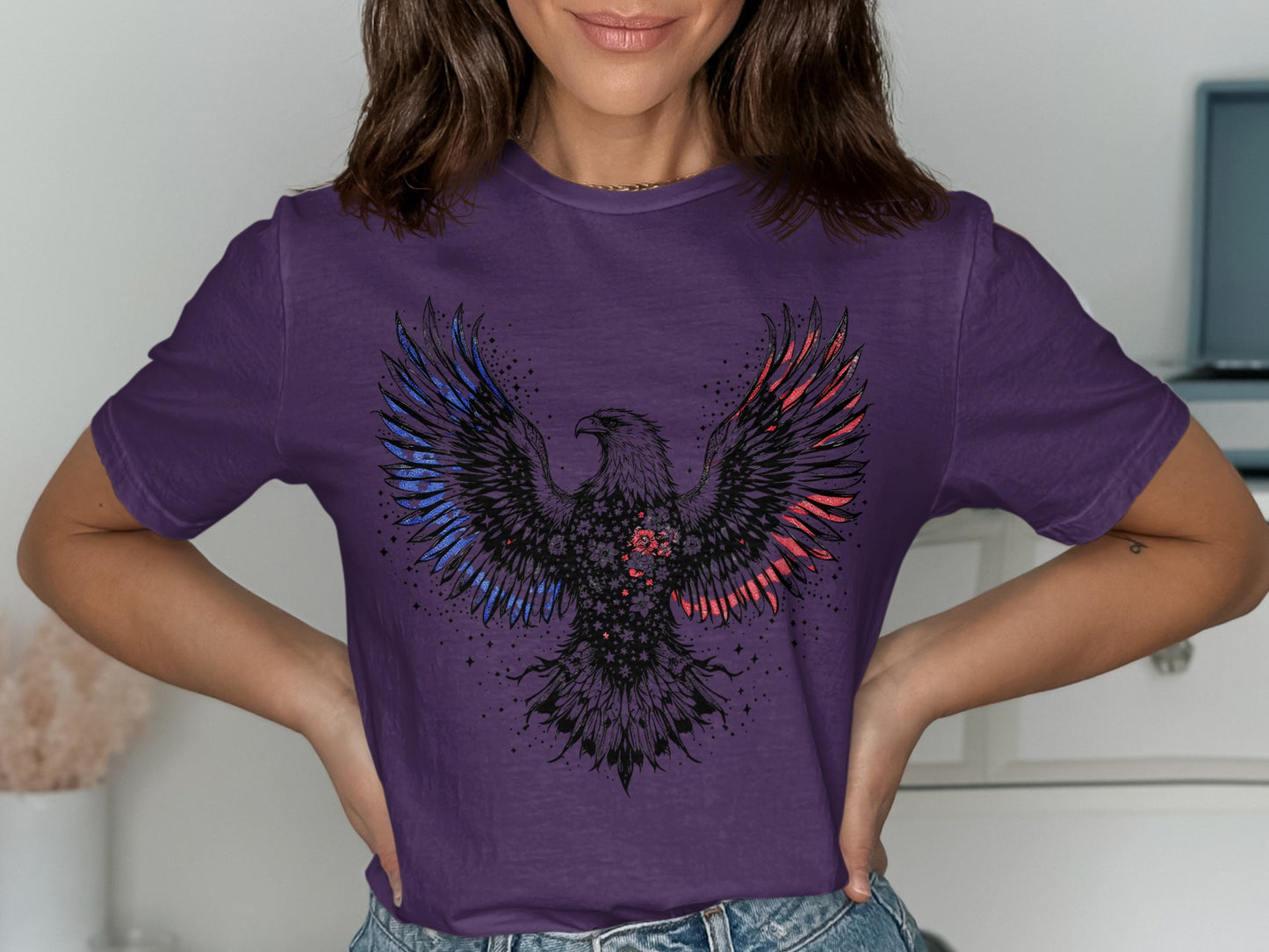 Vibrant Eagle Print with Red Blue Wings Shirt product type