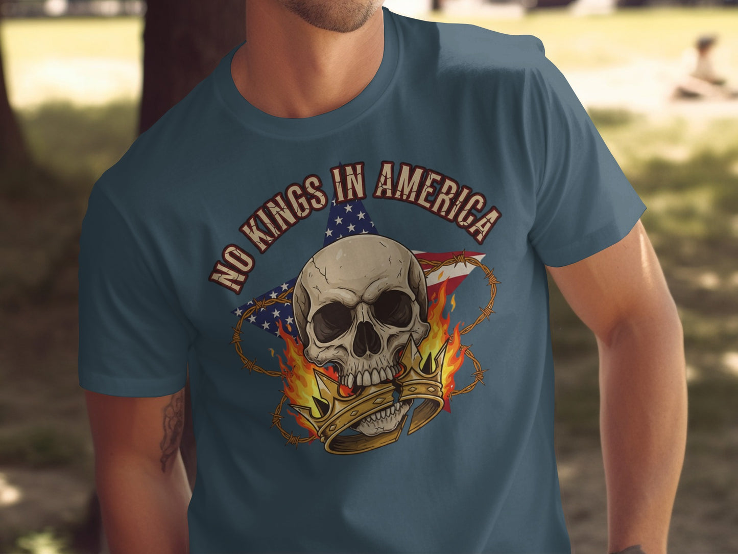 No Kings in America Skull Design T-shirt