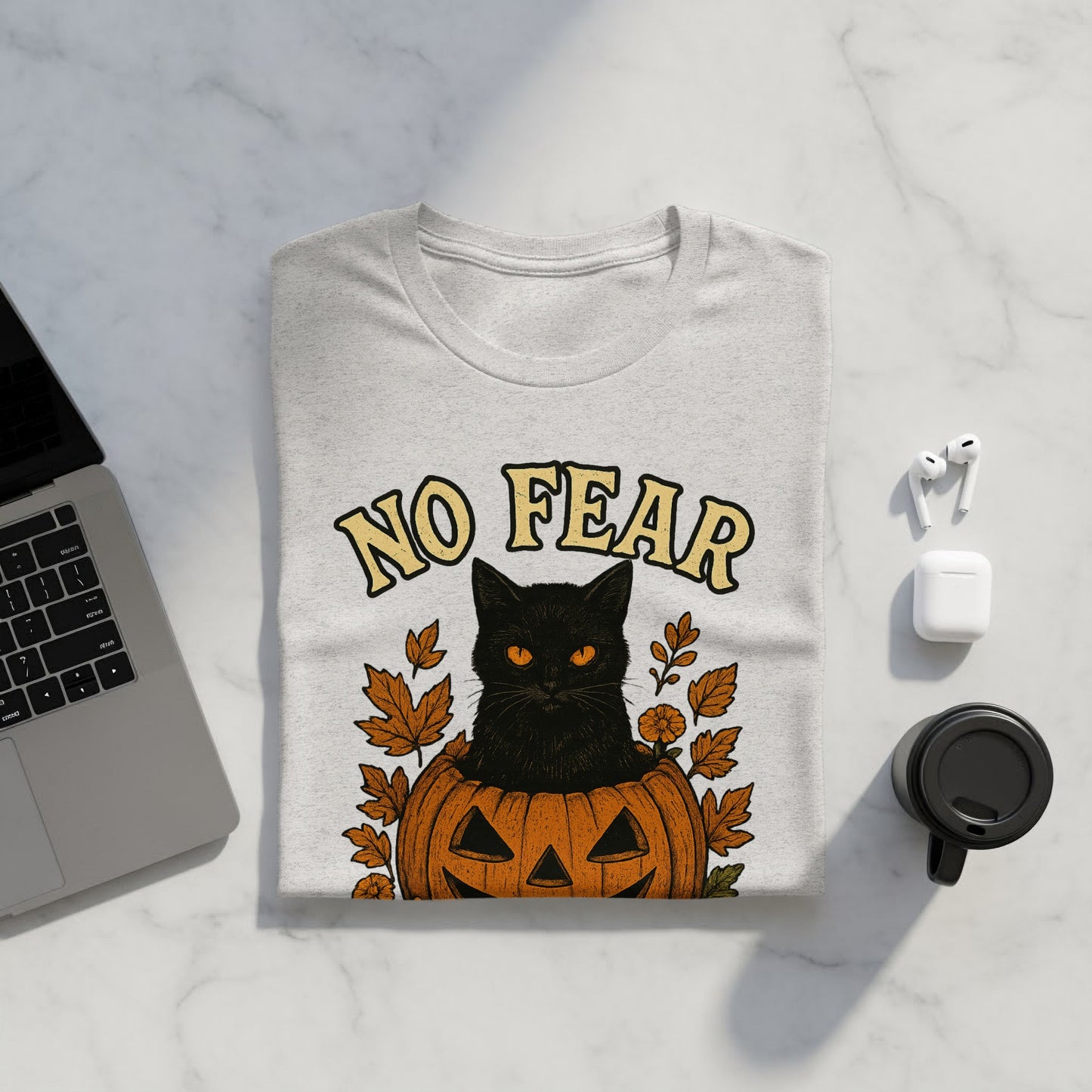 No Fear Black Cat with Pumpkin Graphic product type