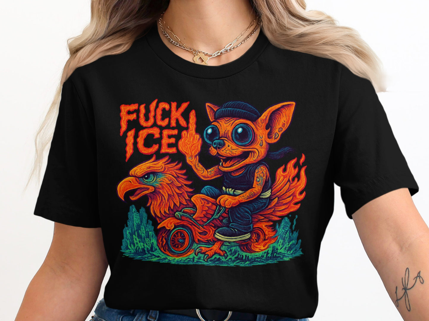 Vibrant Fierce Biker Design Graphic Tee product type