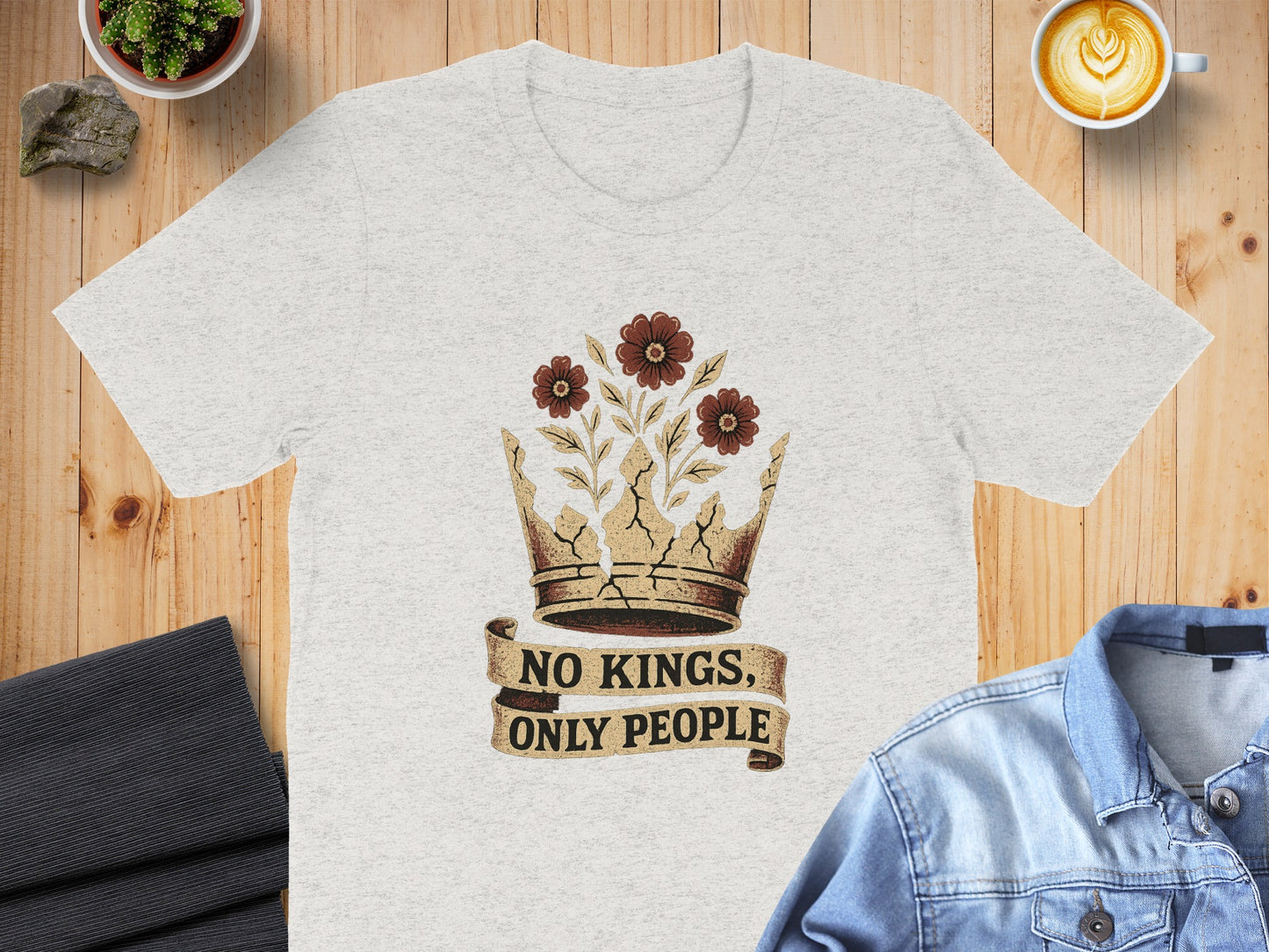 No Kings Only People Floral Crown Design T-Shirt