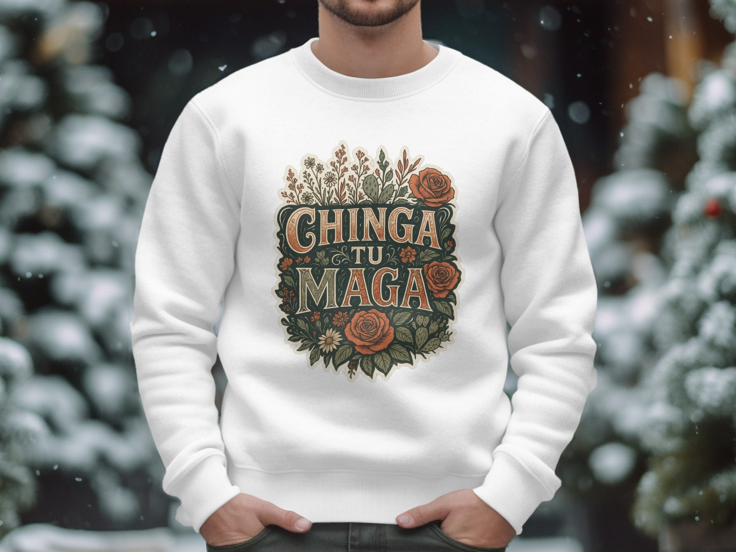 Festive Floral Graphic Sweatshirt Vibrant Winter Product