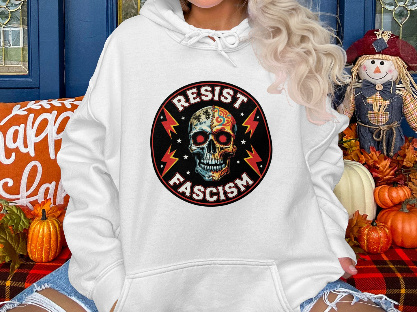 Resist Fascism Graphic Dark Skull Hoodie product