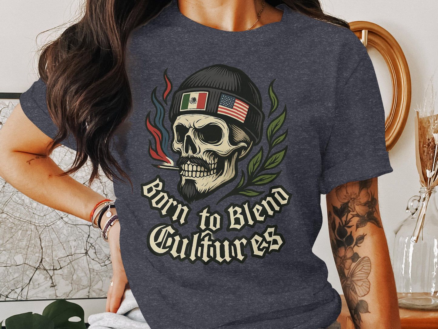 Born to Blend Cultures Skull Graphic T-shirt product