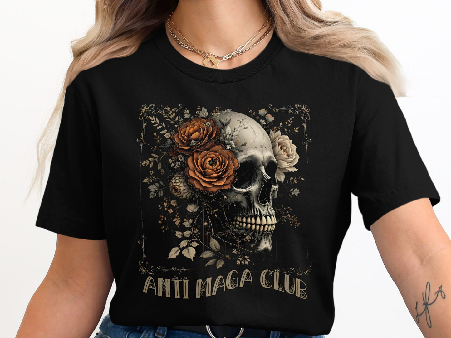 Anti MAGA Club Skull and Flowers Graphic Tee product