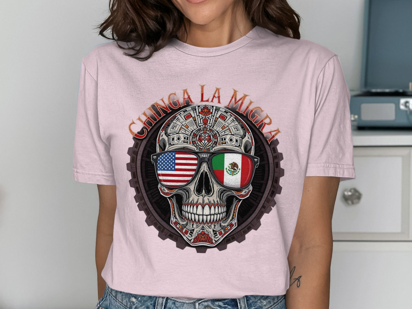 Chinga La Migra Skull Graphic Unisex T-Shirt product