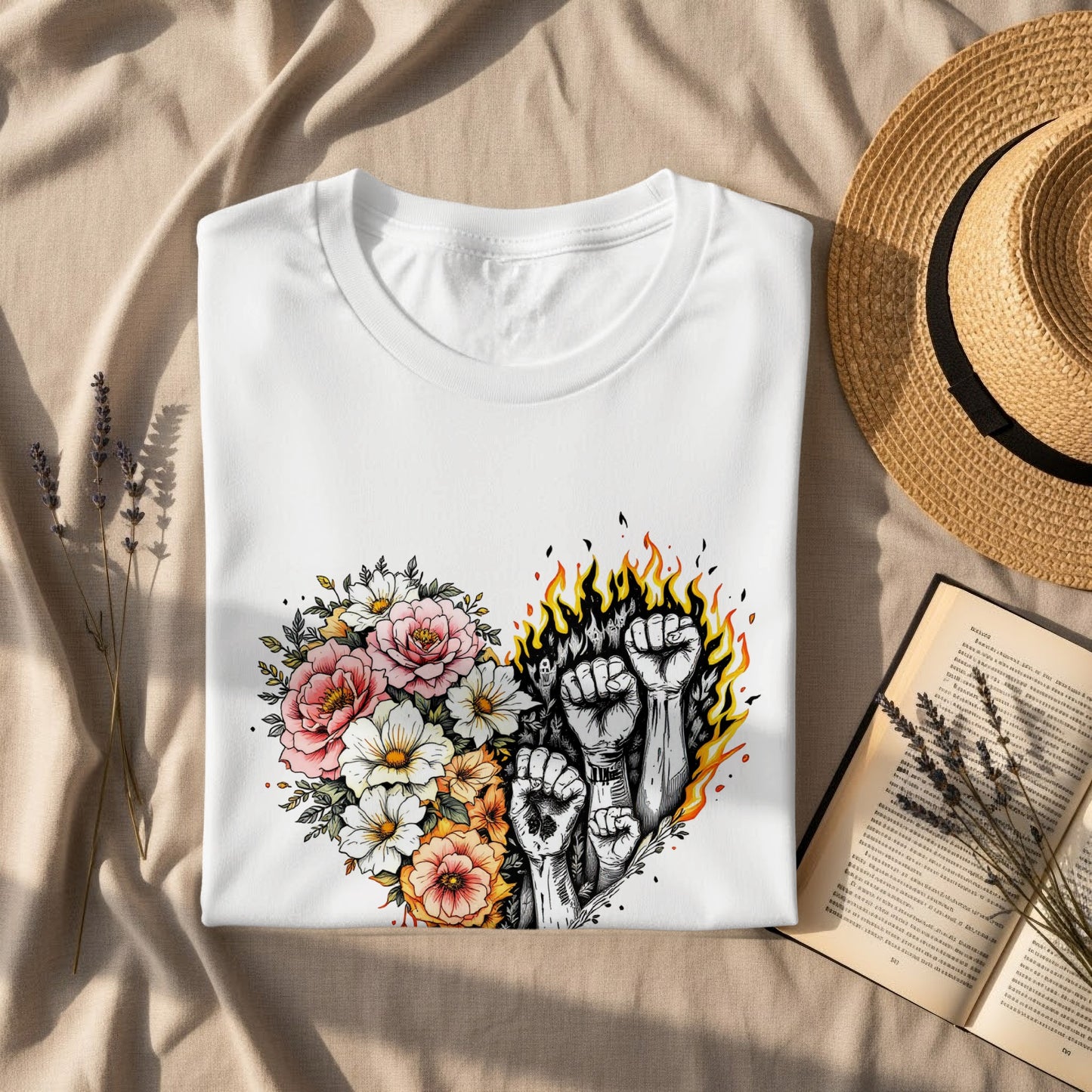 Graphic Floral and Fists Design Heart Pattern Shirt product type