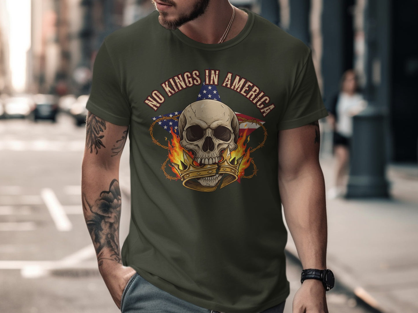 No Kings in America Skull Graphic T-shirt