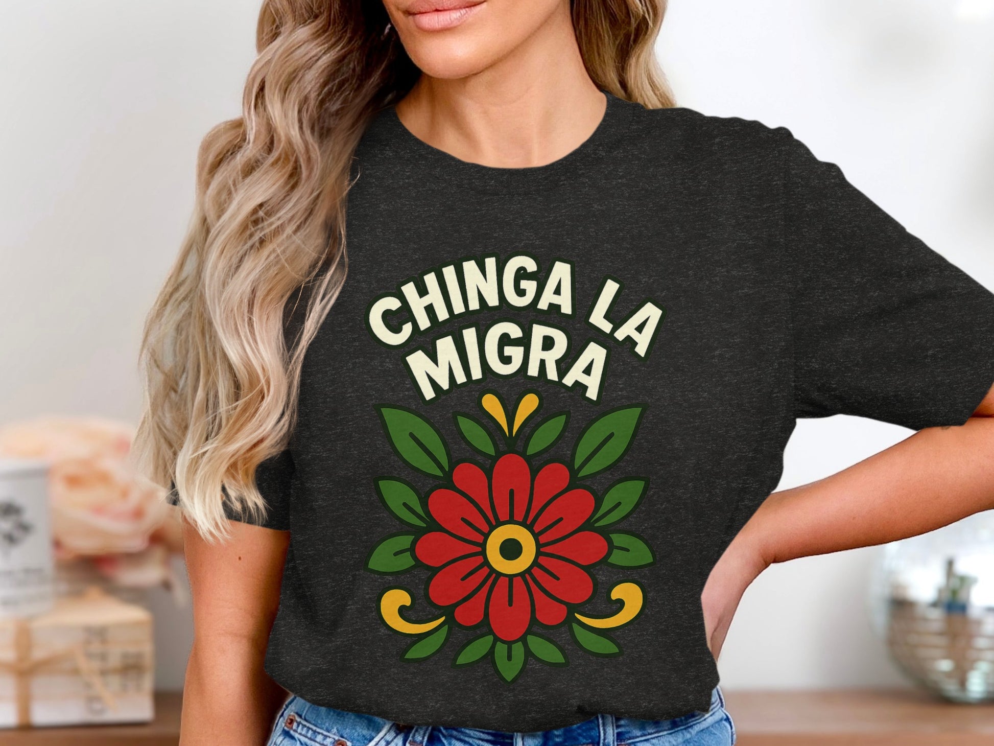 Chinga La Migra Floral Graphic Statement T-Shirt product type