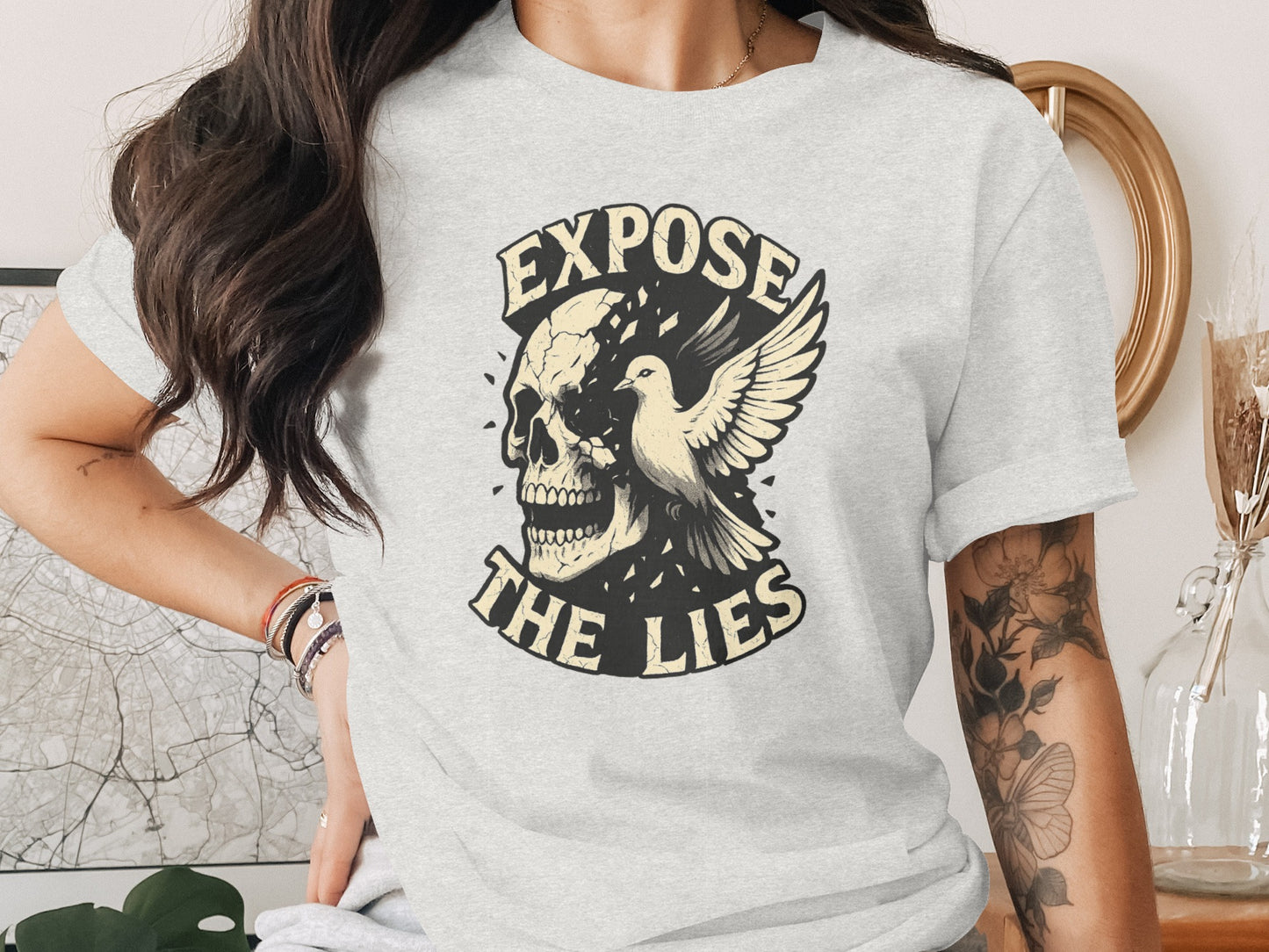Expose The Lies Skull and Dove Graphic Tee product