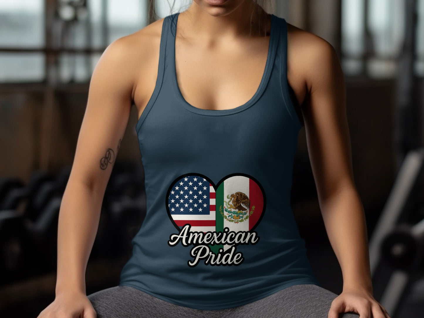 American and Mexican Flag Heart Design Tank Top Product