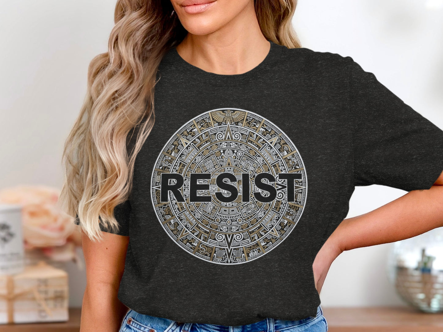 Unique RESIST Graphic Aztec Circle T-Shirt product