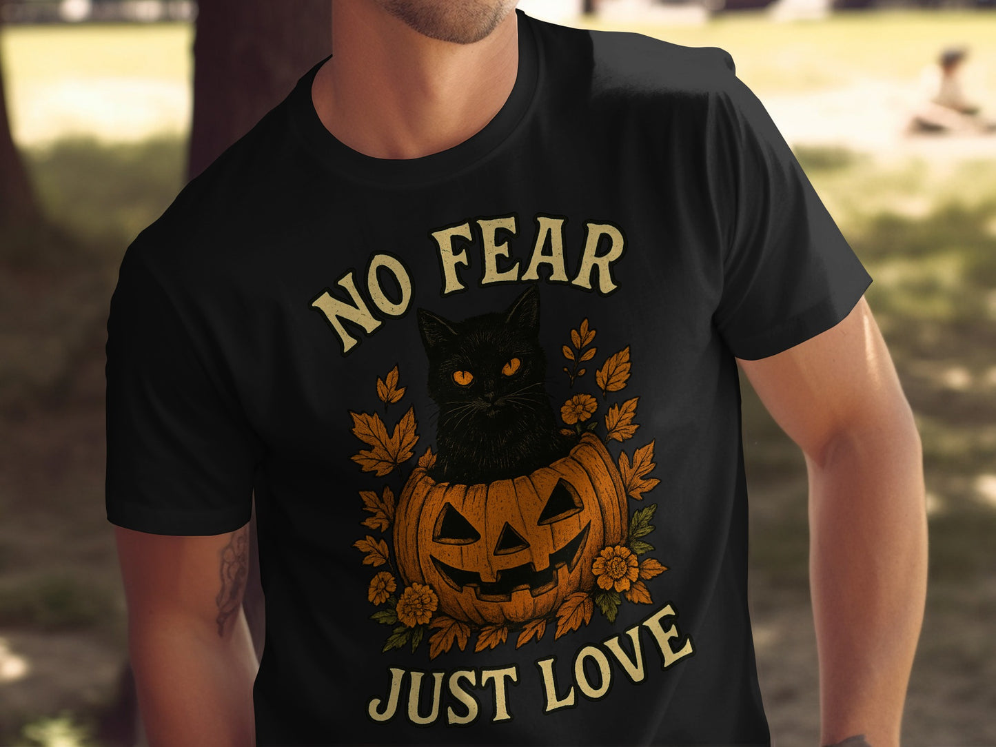 No Fear Just Love Black Cat Pumpkin T-Shirt product