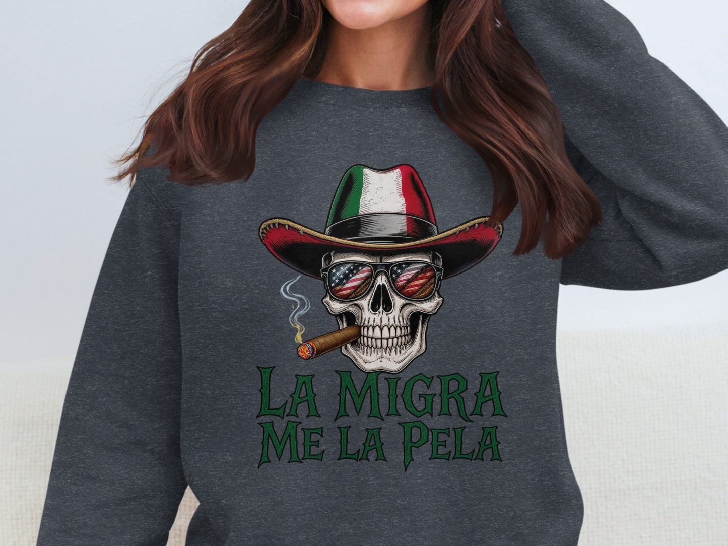 La Migra Me La Pela Skull Cowboy Hat Sweatshirt product