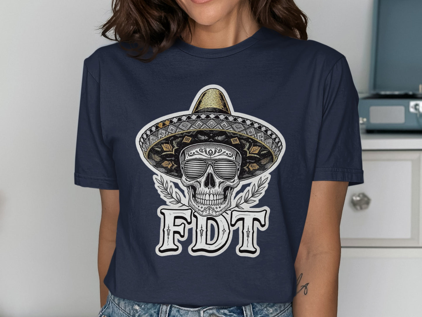 Mexican Skull Graphic Tee for Casual Fashion product type