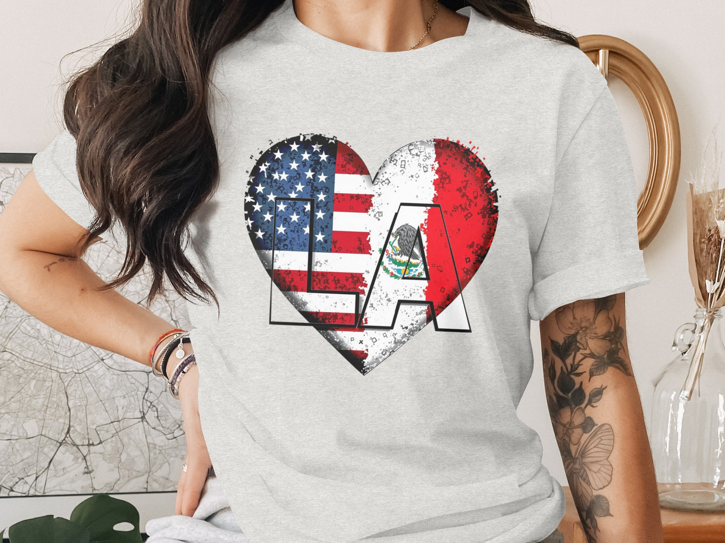 LA Heart American and Mexican Flag Design T-shirt product