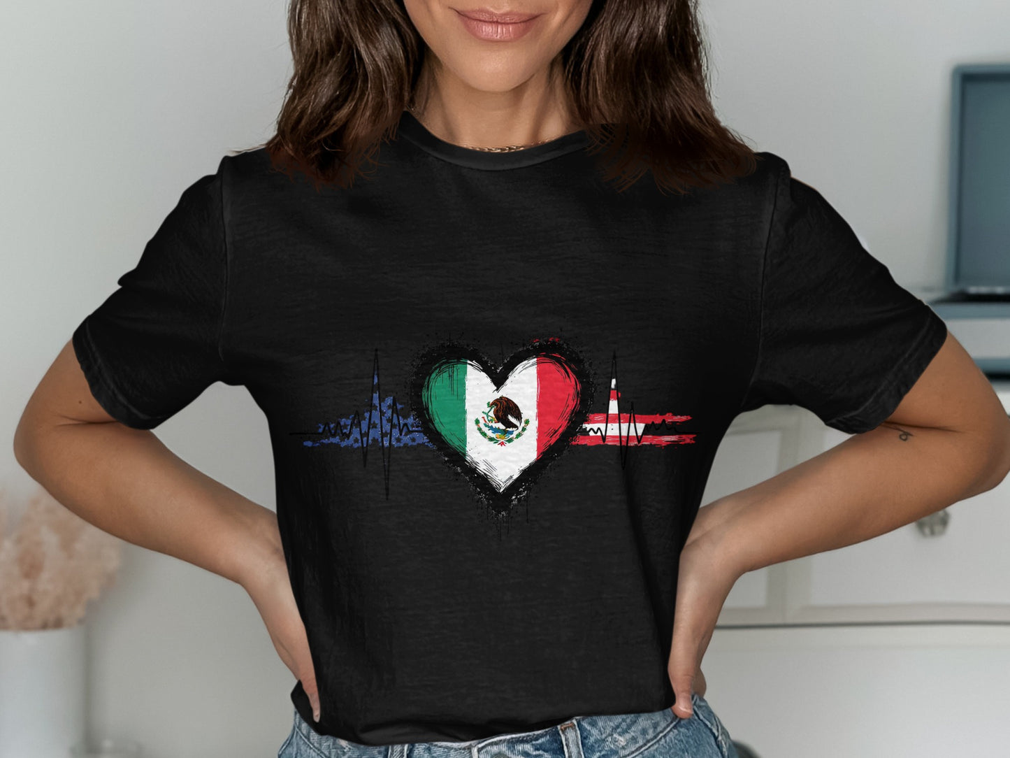 Mexican and French Heartbeat Design Shirt product