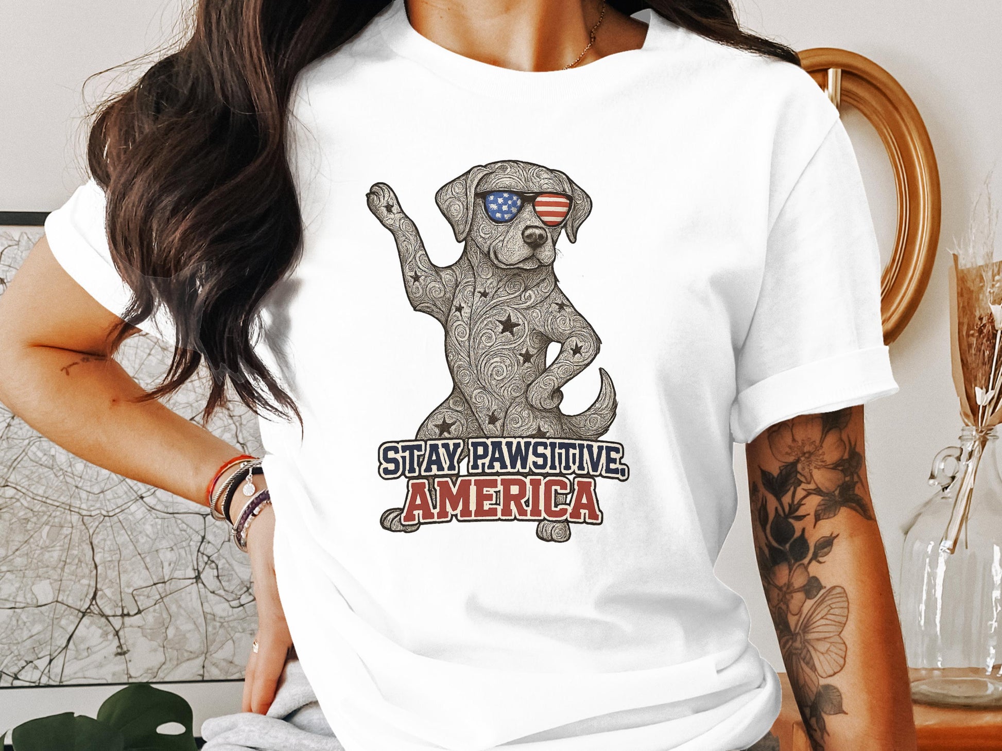 Stay Pawsitive America Dog T-Shirt product type