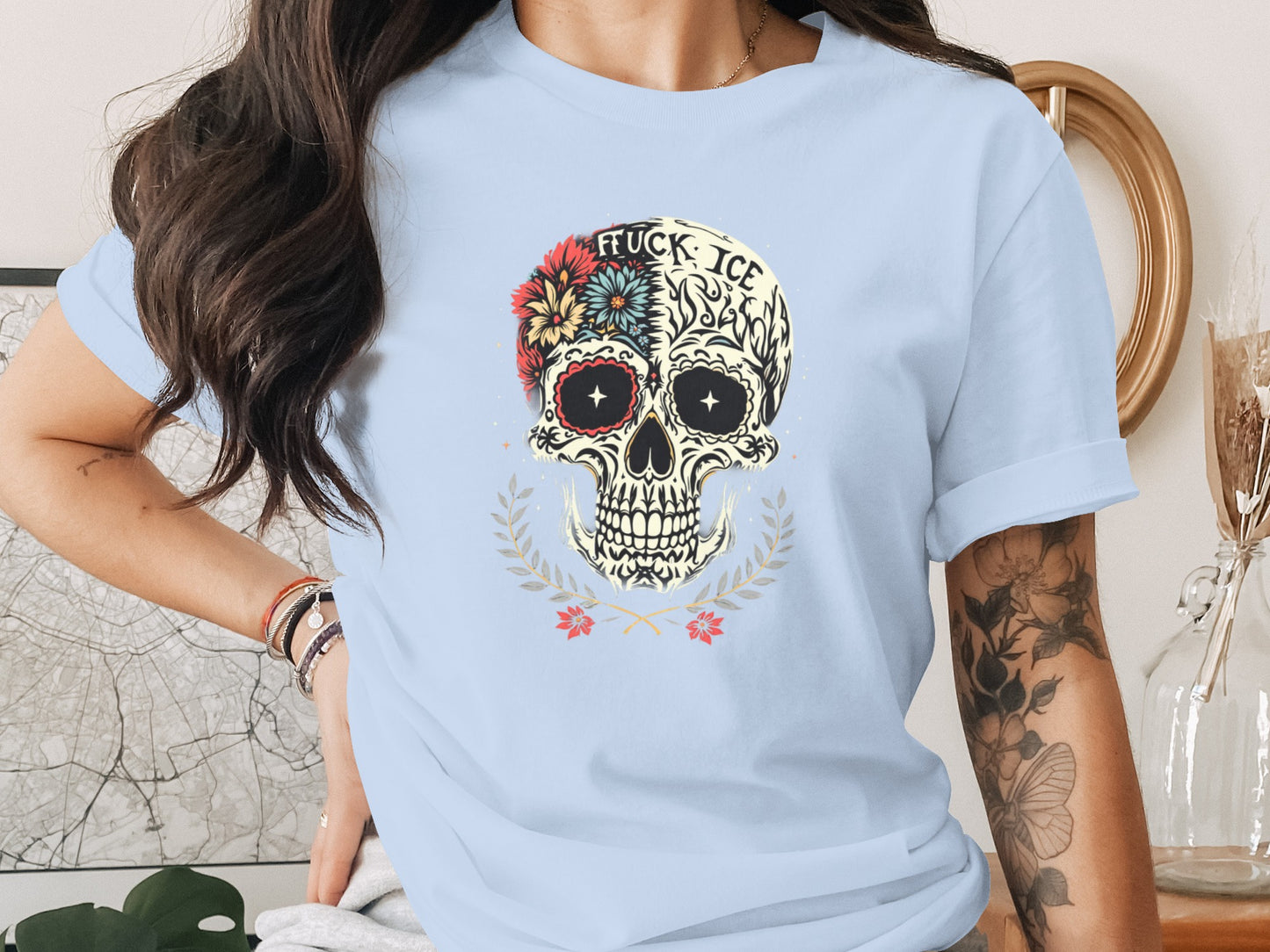Floral Skull Graphic Tee Bold Statement Shirt product type