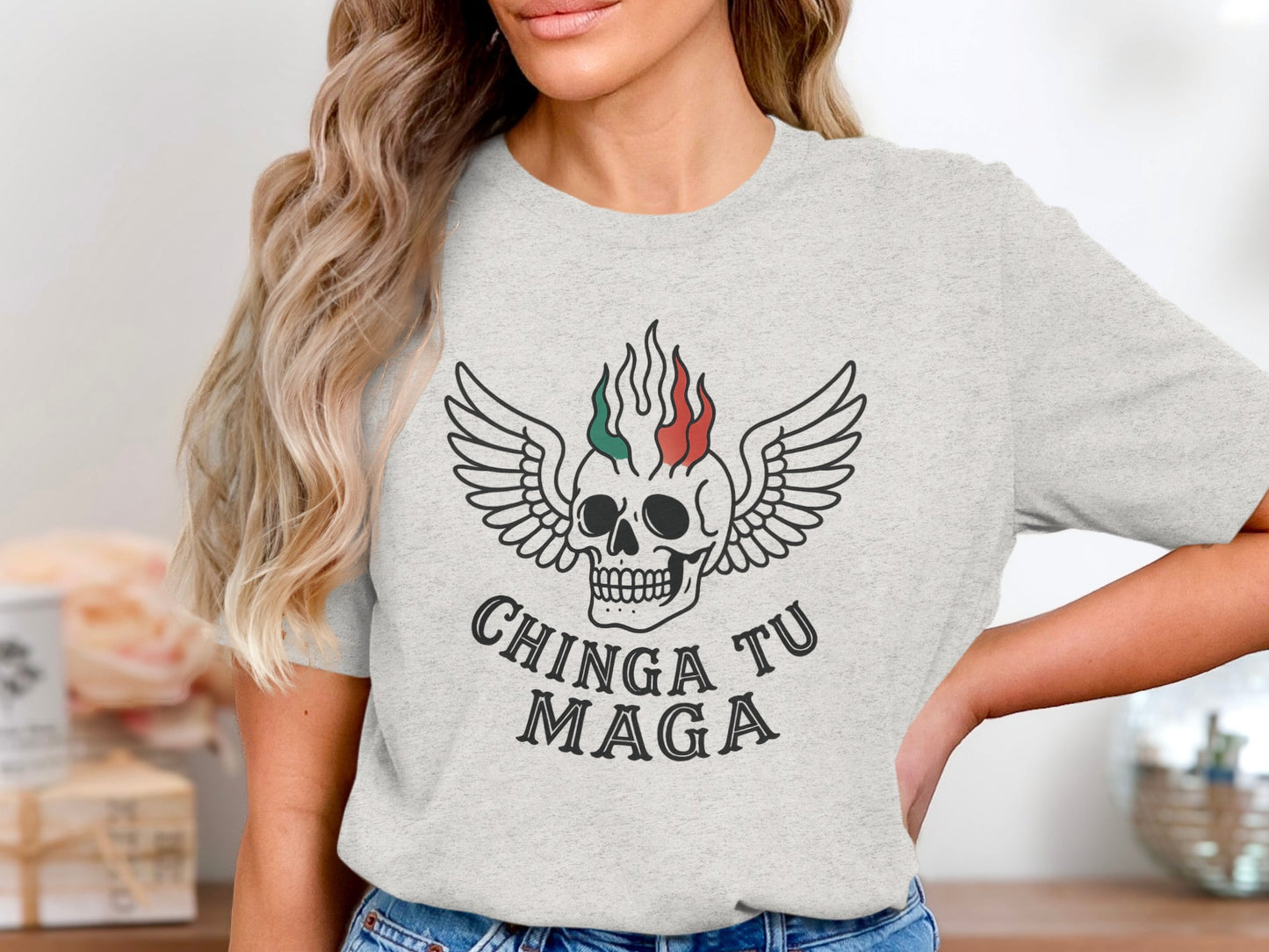 Chinga Tu Maga Winged Skull Design Graphic Shirt product type