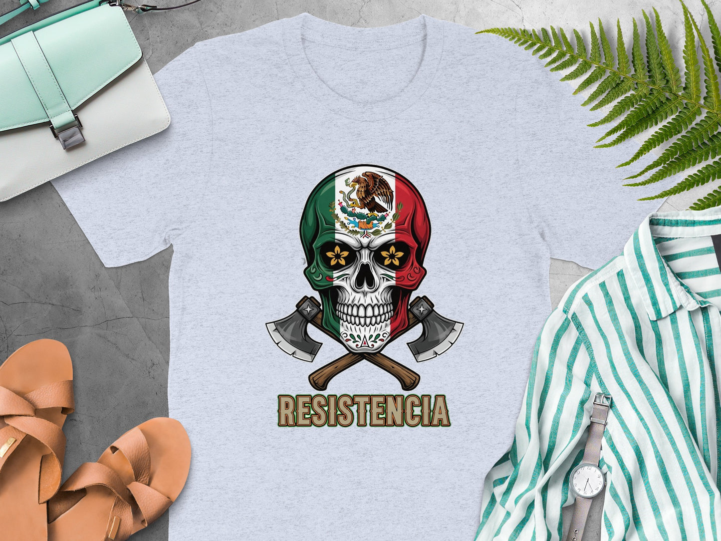 Mexican Skull With Axes RESISTENCIA Graphic Shirt Product