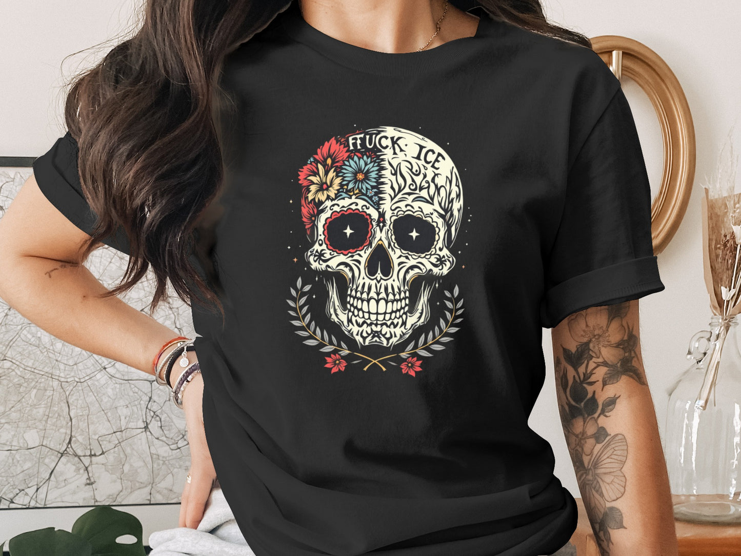 Skull Graphic Tee with Unique Floral Design product