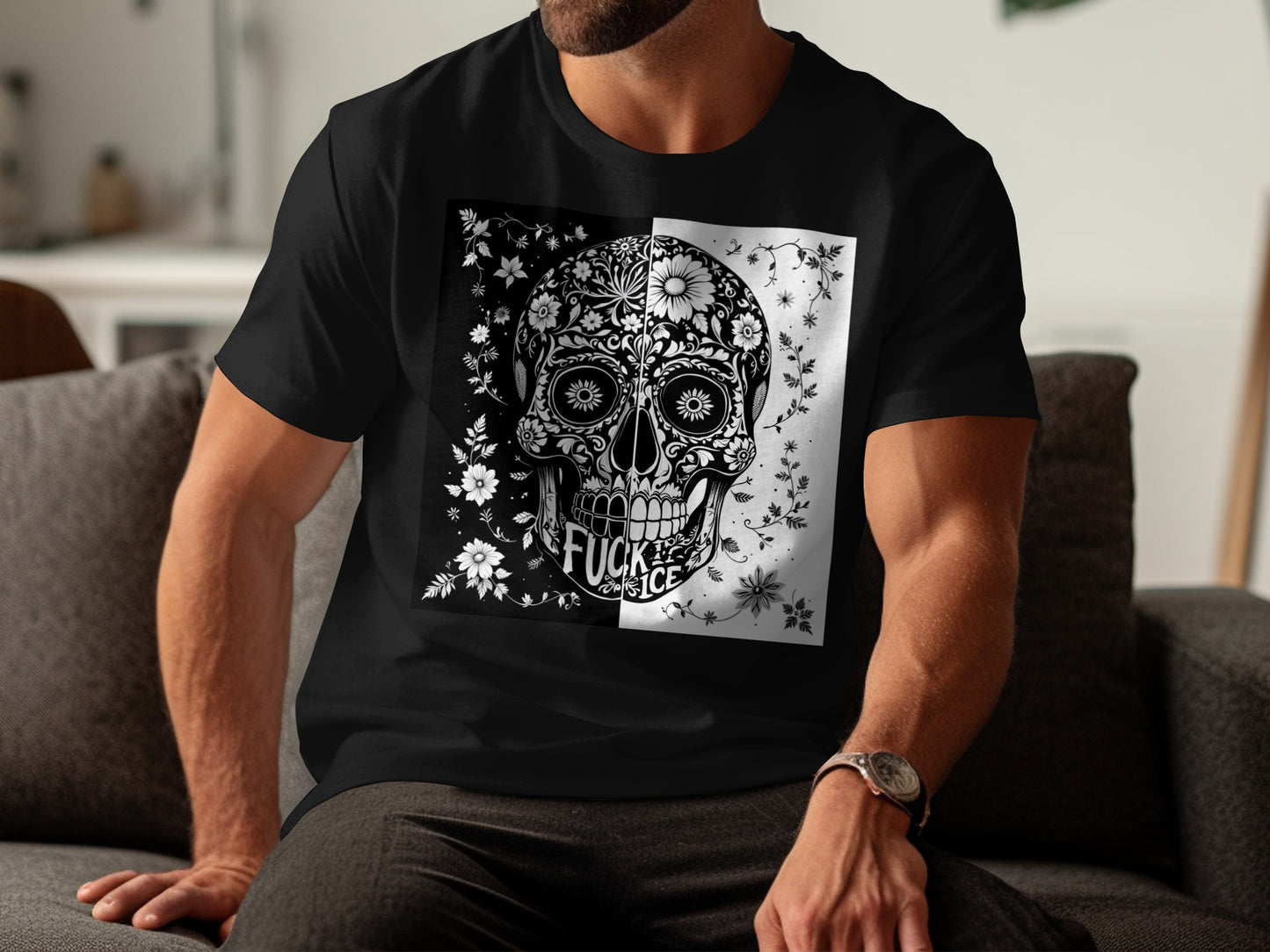Black and White Skull Graphic T Shirt product